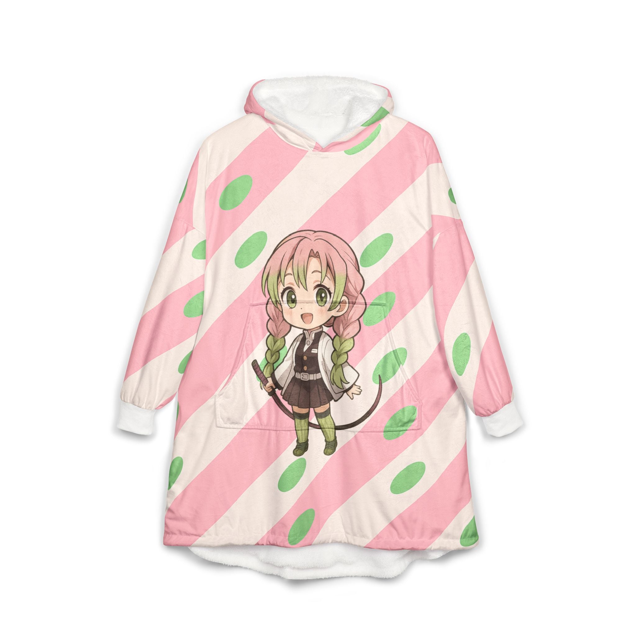 Mitsuri Hooded Blanket, Japanese Style Wearable Blanket, Cartoon Cosplay Fleece Throw, Otaku Gift for Anime Fans, Cozy Comfy Lounge Robe