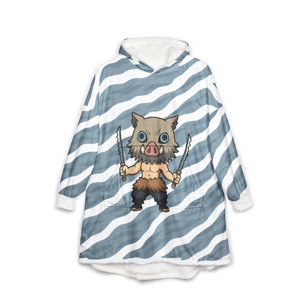 Inosuke Hooded Blanket, Japanese Style Wearable Blanket, Cartoon Cosplay Fleece Throw, Otaku Gift for Anime Fans, Cozy Comfy Lounge Robe