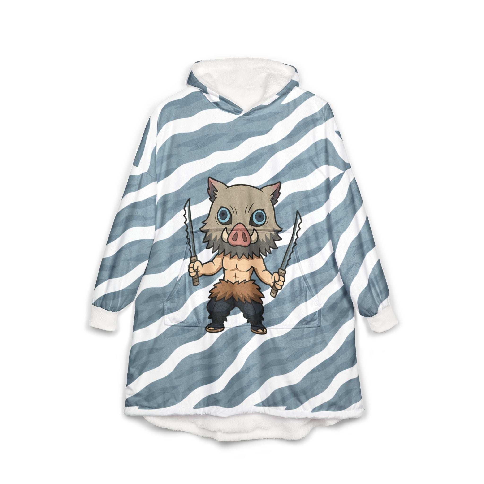 Inosuke Hooded Blanket, Japanese Style Wearable Blanket, Cartoon Cosplay Fleece Throw, Otaku Gift for Anime Fans, Cozy Comfy Lounge Robe