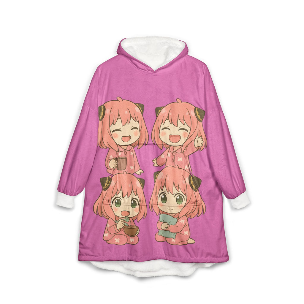 Anya Hooded Blanket, Japanese Style Wearable Blanket, Cartoon Cosplay Fleece Throw, Otaku Gift for Anime Fans, Cozy Comfy Lounge Robe