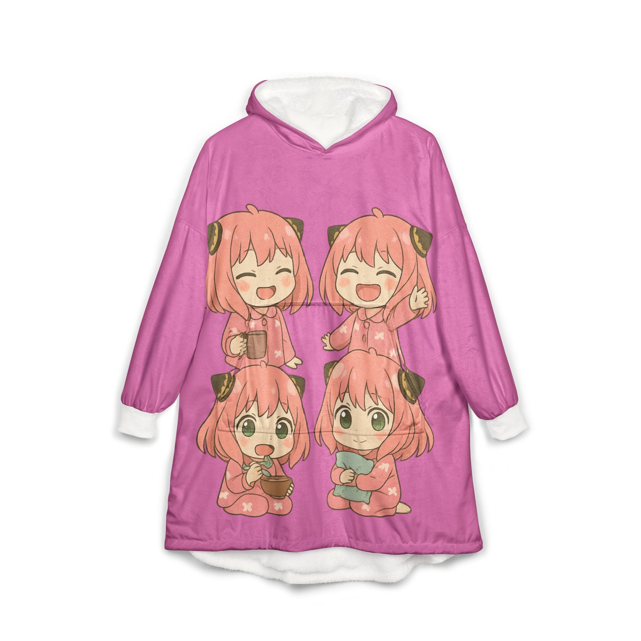 Anya Hooded Blanket, Japanese Style Wearable Blanket, Cartoon Cosplay Fleece Throw, Otaku Gift for Anime Fans, Cozy Comfy Lounge Robe