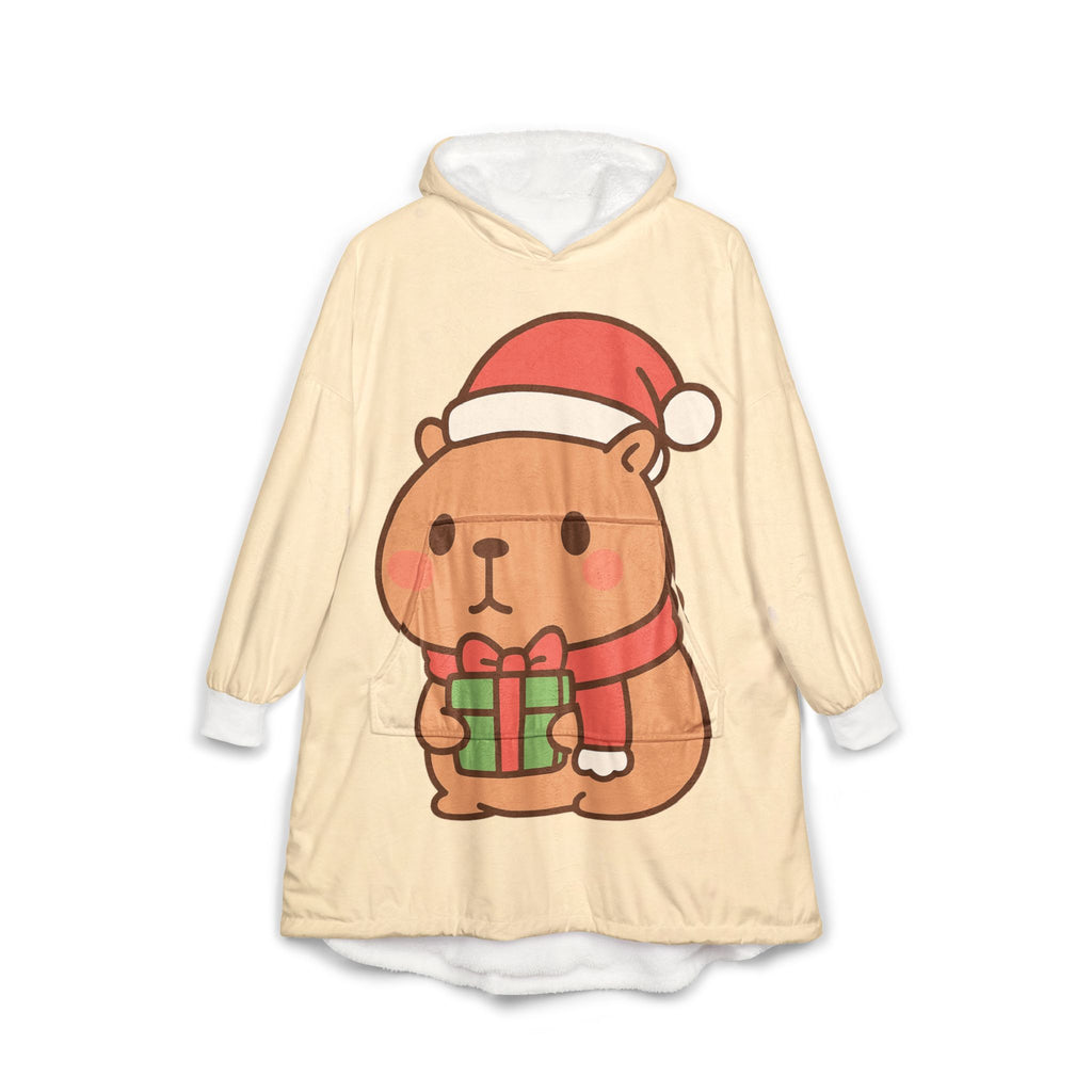 Capybara Christmas Hooded Blanket, Japanese Style Wearable Blanket