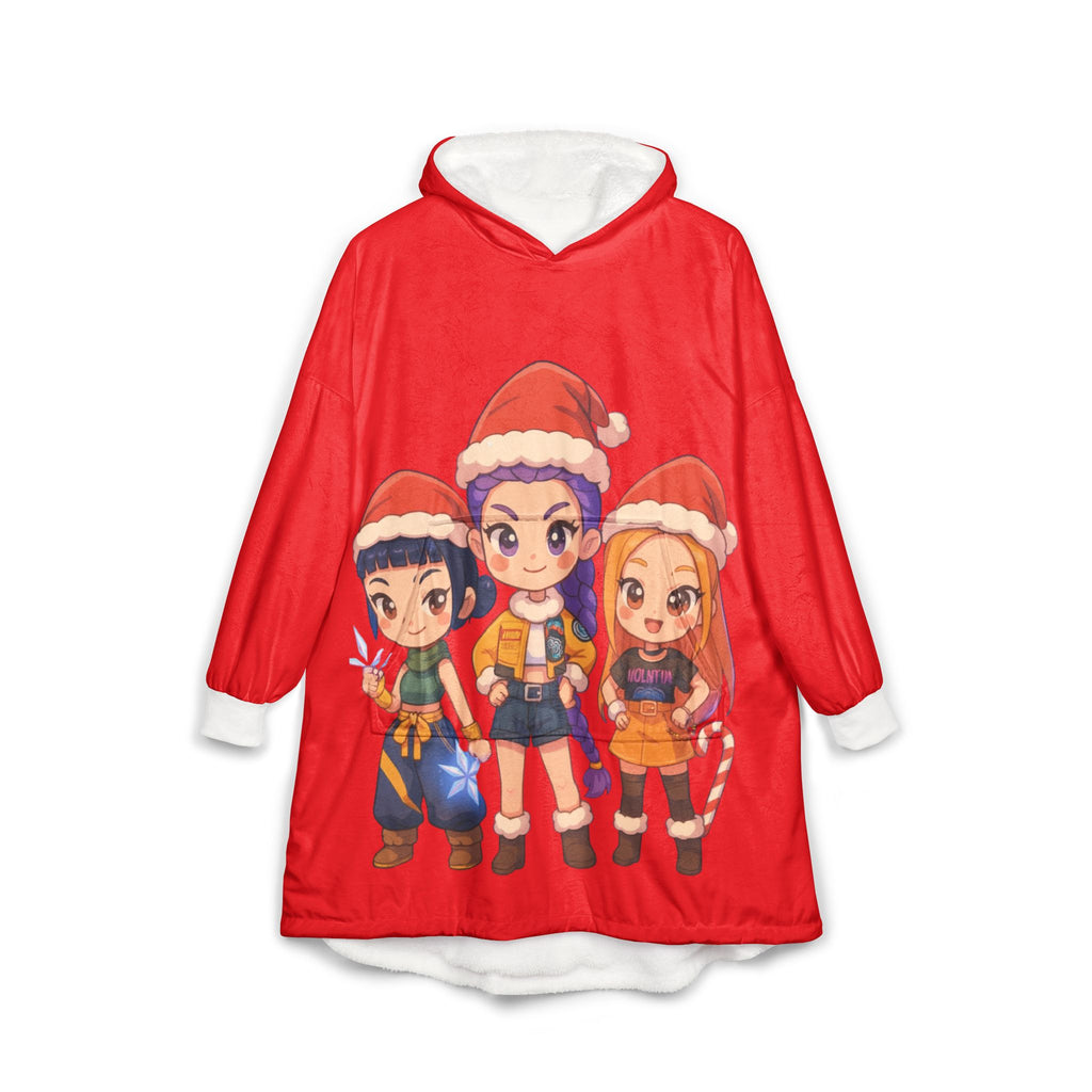 Kpop Demon Hunter Christmas Hooded Blanket, Japanese Style Wearable Blanket
