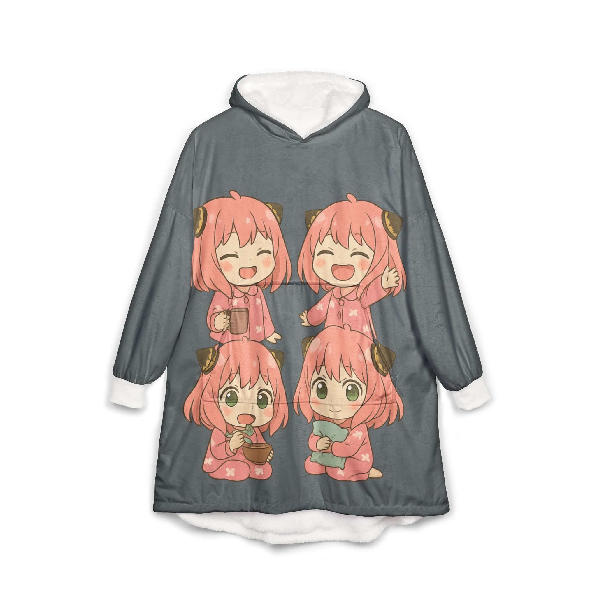 Anya Hooded Blanket, Japanese Style Wearable Blanket, Cartoon Cosplay Fleece Throw, Otaku Gift for Anime Fans, Cozy Comfy Lounge Robe