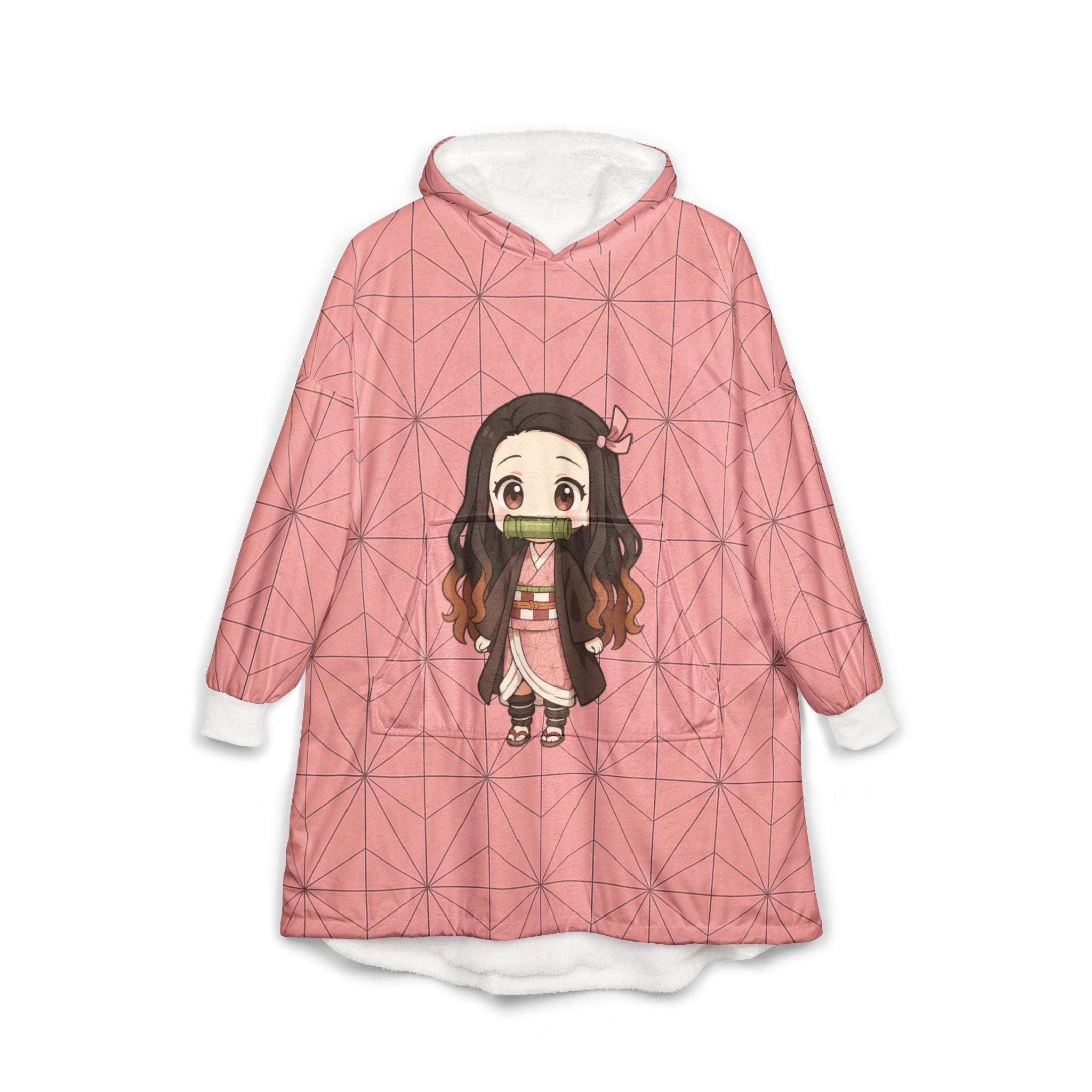 Nezuko Hooded Blanket, Japanese Style Wearable Blanket, Cartoon Cosplay Fleece Throw, Otaku Gift for Anime Fans, Cozy Comfy Lounge Robe