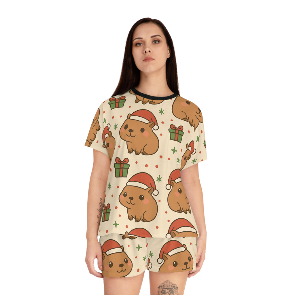Capybara Christmas Women's Short Pajama Set