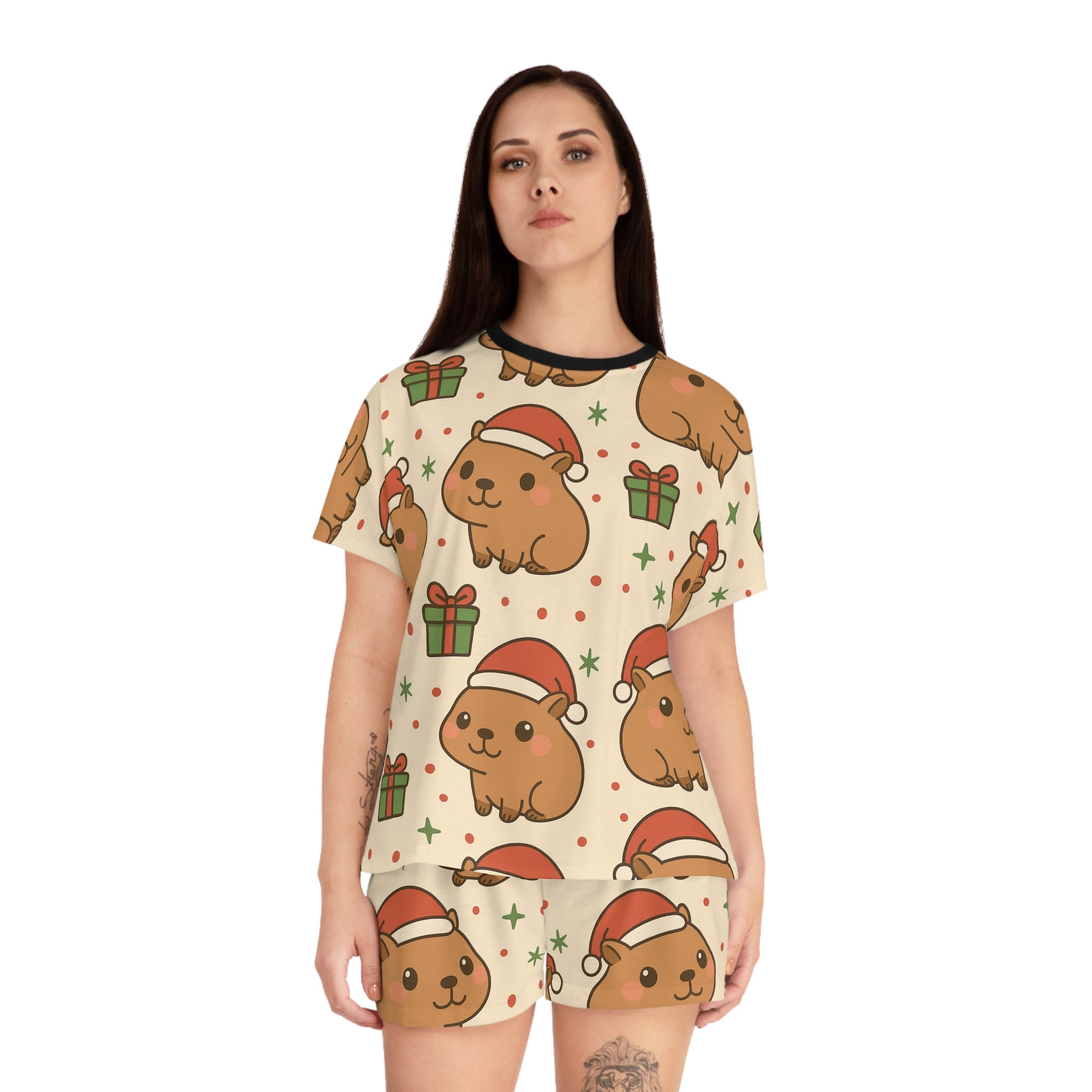 Capybara Christmas Women's Short Pajama Set