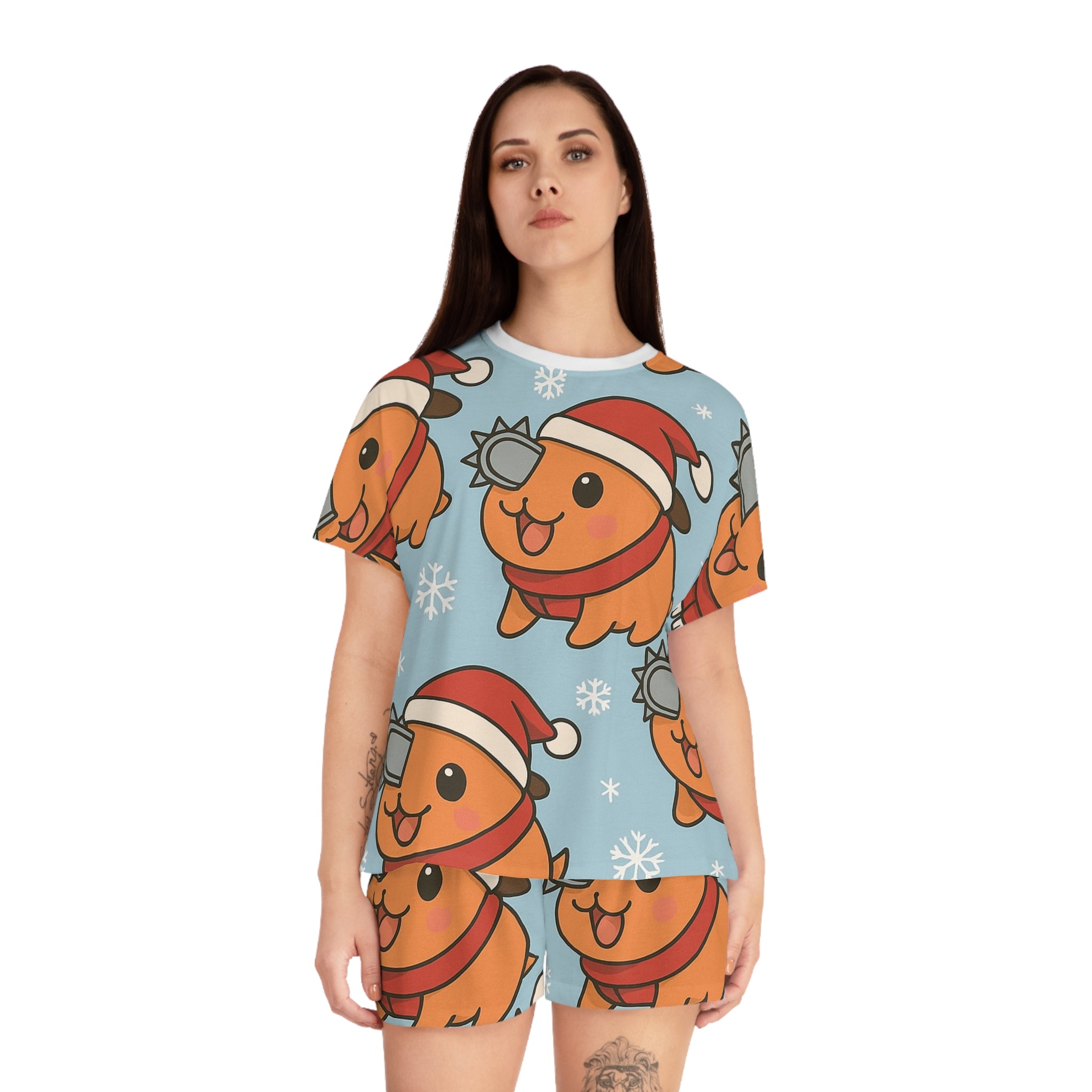 Pochita Christmas Women's Short Pajama Set