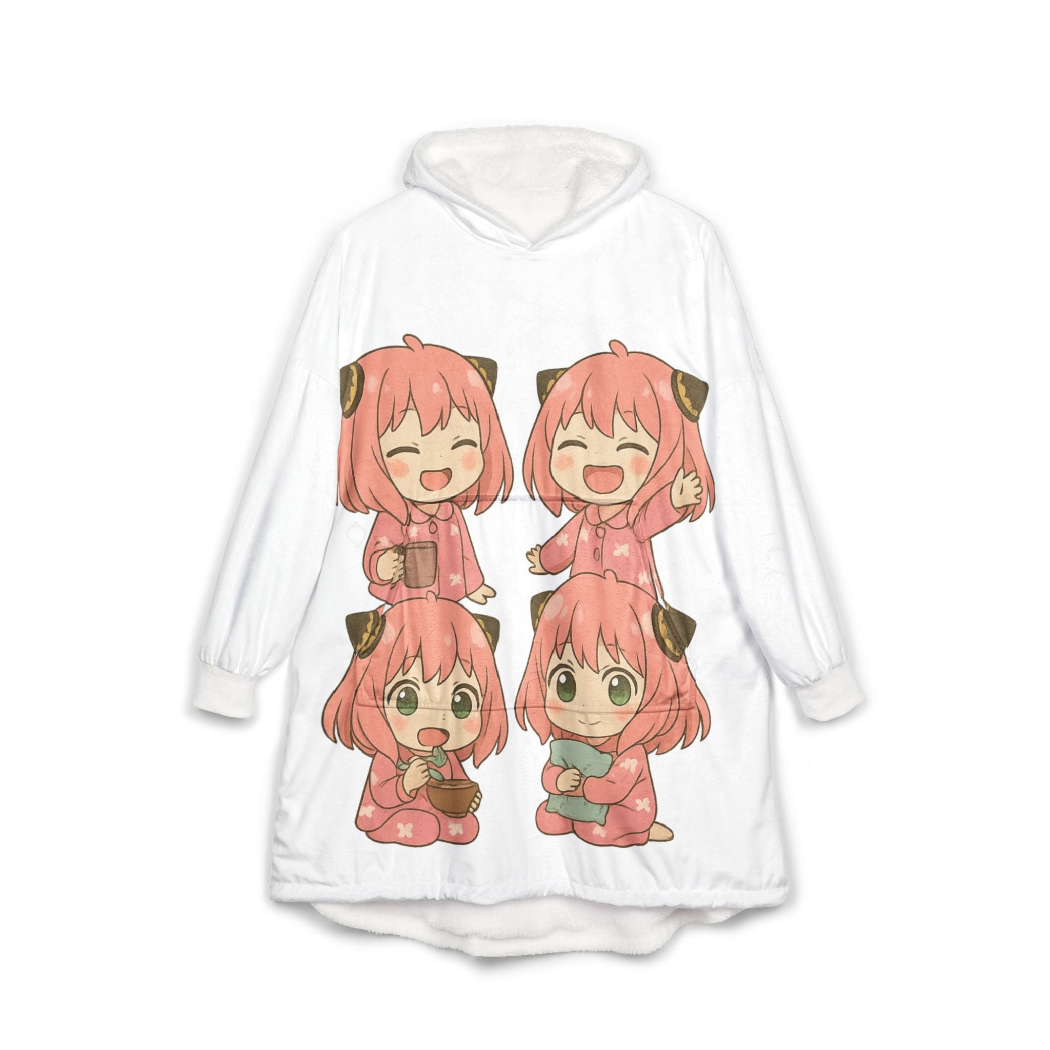 Anya Hooded Blanket, Japanese Style Wearable Blanket, Cartoon Cosplay Fleece Throw, Otaku Gift for Anime Fans, Cozy Comfy Lounge Robe
