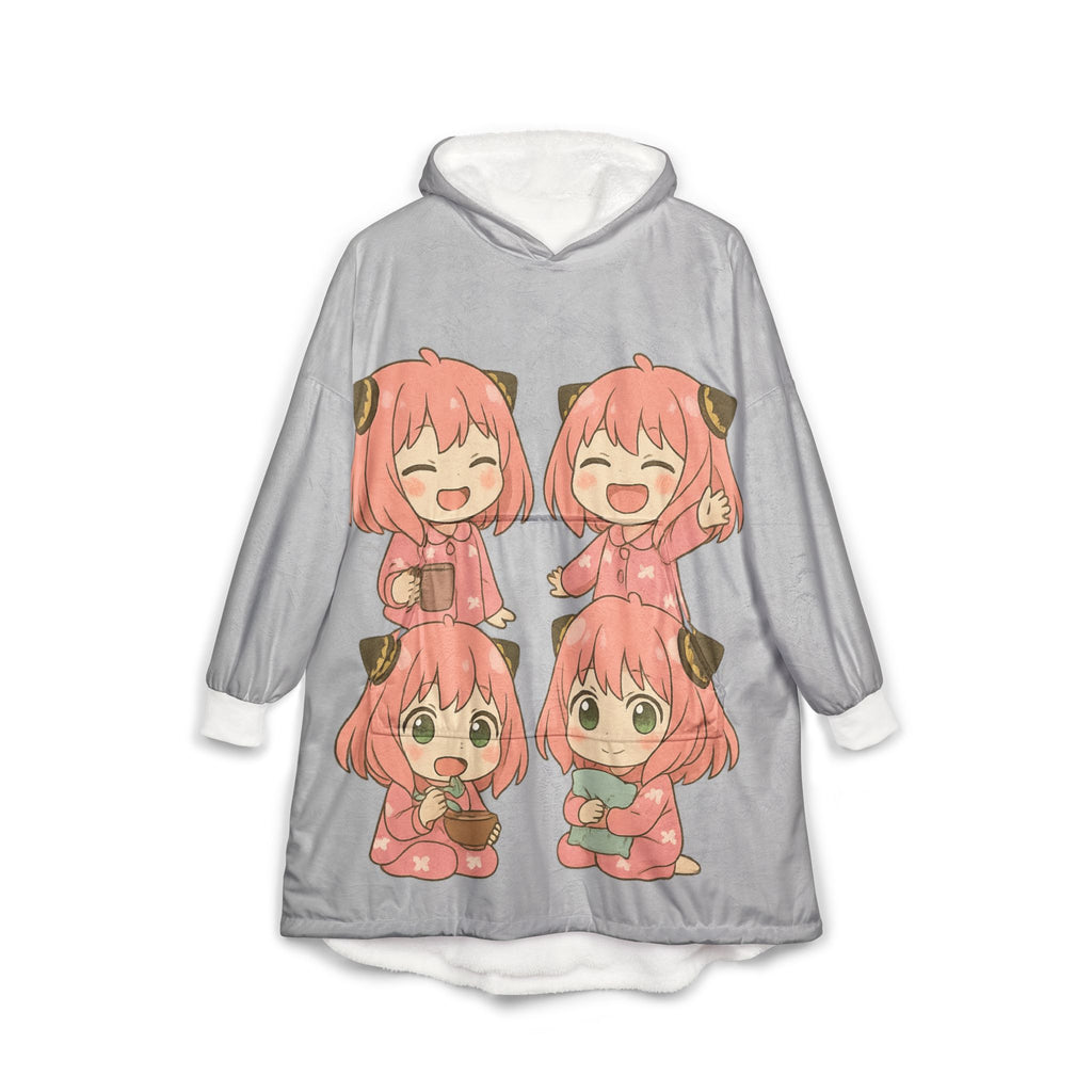 Anya Hooded Blanket, Japanese Style Wearable Blanket, Cartoon Cosplay Fleece Throw, Otaku Gift for Anime Fans, Cozy Comfy Lounge Robe