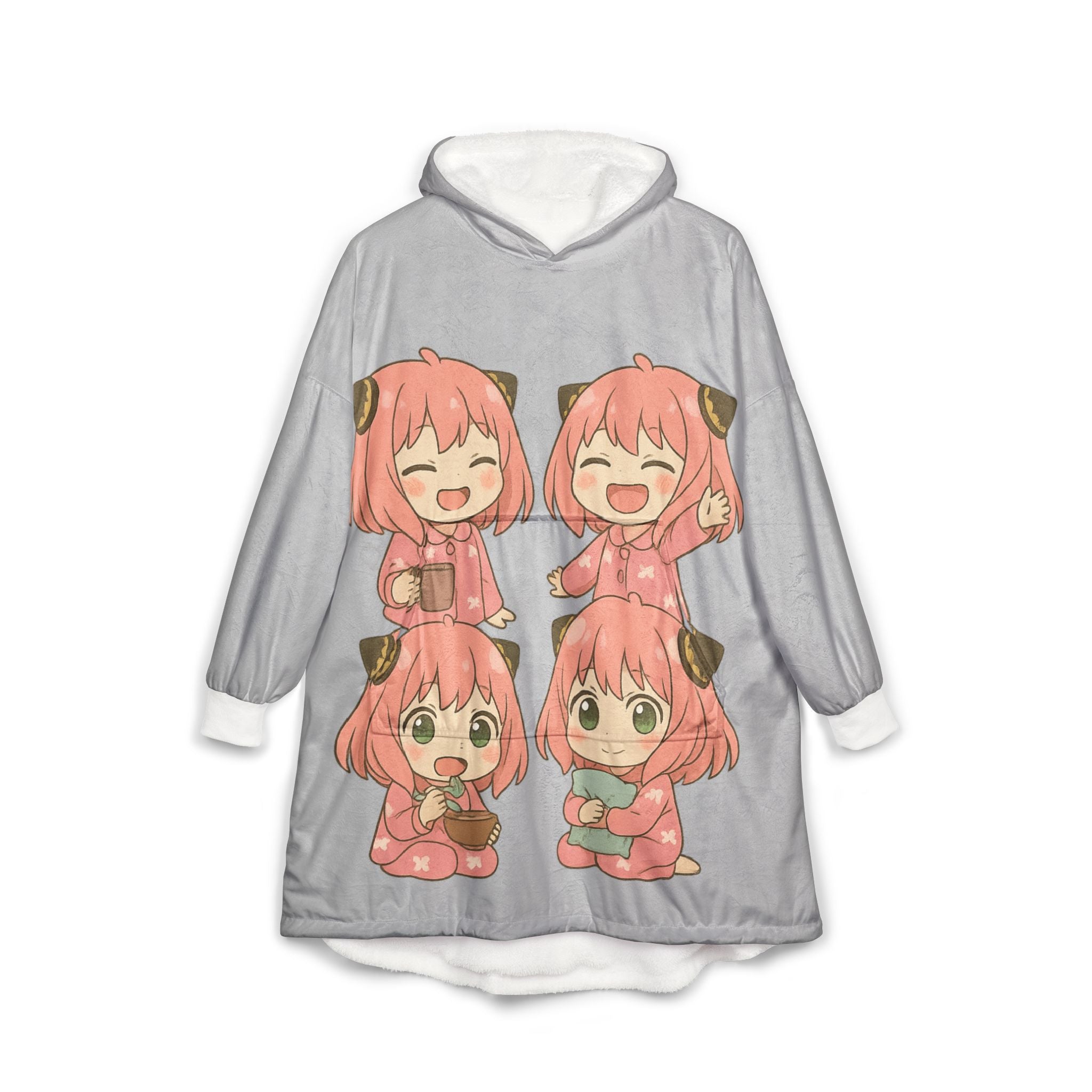 Anya Hooded Blanket, Japanese Style Wearable Blanket, Cartoon Cosplay Fleece Throw, Otaku Gift for Anime Fans, Cozy Comfy Lounge Robe